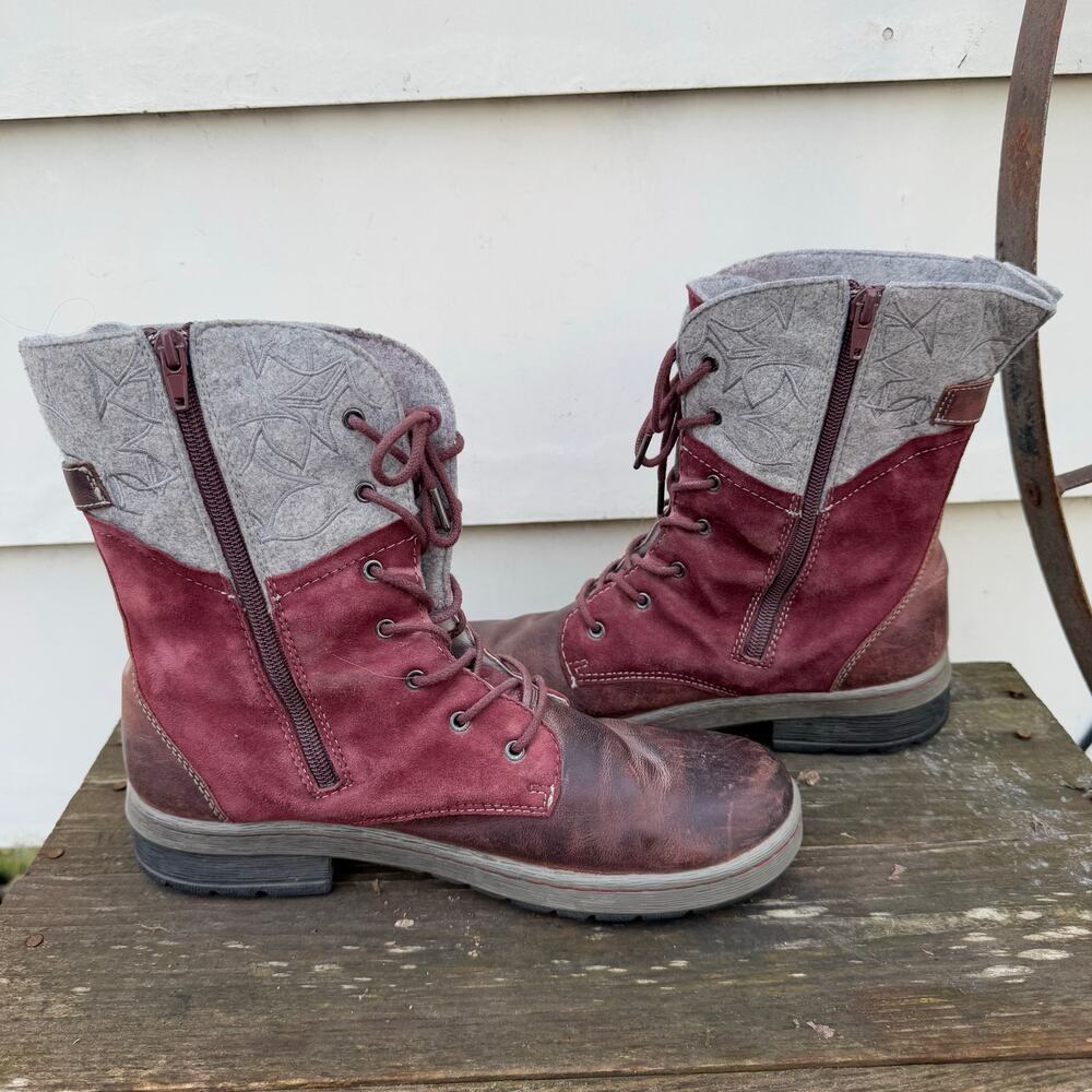 Jambu Hemlock Combat Boots Burgundy and Gray Leather Lace Up 9.5M - Picture 7 of 8